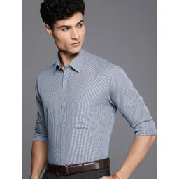 Raymond Men Blue And White Slim Fit Micro Checked Pure Cotton Formal Shirt-picture-39