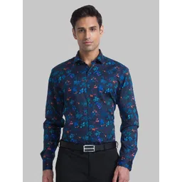 Raymond Men Blue Slim Fit Floral Printed Pure Cotton Formal Shirt-picture-37