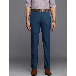 Raymond Men Blue Textured Slim Fit Mid-Rise Formal Trousers-picture-11