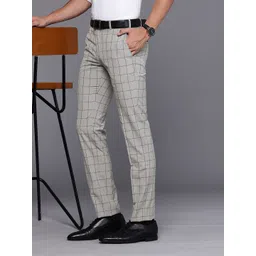 Raymond Men Checked Slim Fit Formal Trousers-picture-36