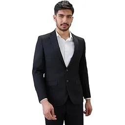 raymond Men Contemporary Fit Solid Pattern Poly Viscose Blend Notch Lapel Full Sleeve Formal Suit Black-picture-32