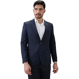 raymond Men Contemporary Fit Solid Pattern Poly Viscose Blend Notch Lapel Full Sleeve Formal Suit Blue-picture-43