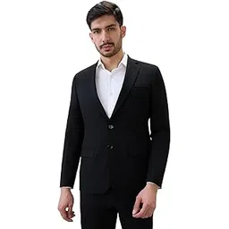 raymond Men Contemporary Fit Solid Pattern Polyester Blend Notch Lapel Full Sleeve Formal Suit Black-picture-31