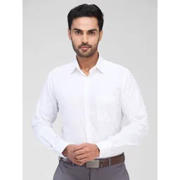 Raymond Men Contemporary Spread Collar Solid Cotton Formal Shirt-picture-16