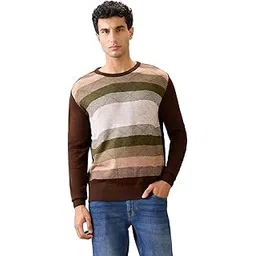 raymond Men Full Sleeve Regular Fit Stripe Pattern Pure Acrylic Round Neck Round Neck Casual Sweater-picture-10