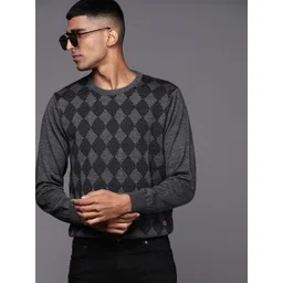 Raymond Men Grey & Black Checked Pullover-picture-19