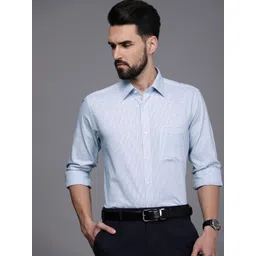 Raymond Men Light Blue Slim Fit Micro Checked Pure Cotton Formal Shirt-picture-35