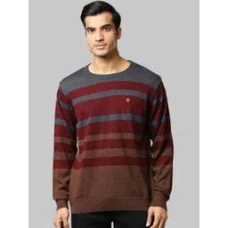 Raymond Men Maroon & Grey Striped Pullover-picture-14