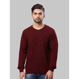 Raymond Men Maroon Cable Knit Pullover Sweater-picture-26
