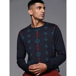 Raymond Men Navy Blue & Maroon Geometric Patterned Pullover-picture-32