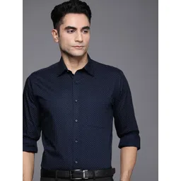 Raymond Men Navy Blue And White Slim Fit Micro Ditsy Printed Pure Cotton Formal Shirt-picture-17