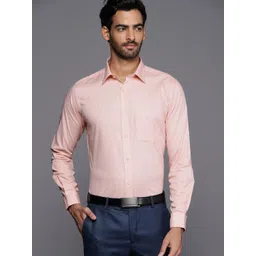 Raymond Men Peach-Coloured & Off-White Pure Cotton Self-Checked Slim Fit Formal Shirt-picture-43