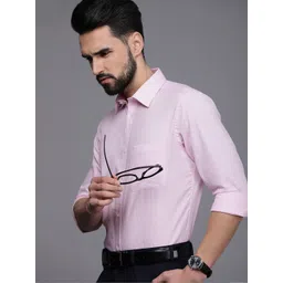 Raymond Men Pink & White Checked Pure Cotton Slim Fit Formal Shirt-picture-45