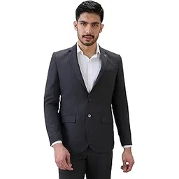 raymond Men Regular Fit Checks Pattern Poly Wool Blend Notch Lapel Full Sleeve Formal Suit Grey-picture-38