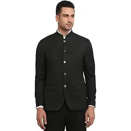 raymond Men Regular Fit Solid Pattern Poly Viscose Elastane Blend Stand Collar Full Sleeve Ceremonial Jacket-picture-11