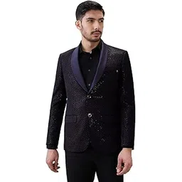 raymond Men Regular Fit Structure Pattern Pure Polyester Shawl Collar Full Sleeve Ceremonial Suit Violet-picture-49