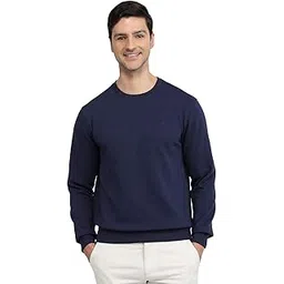 Raymond Men Reguler Fit Solid Pattern Cotton Polyester Blend Crew Neck Full Sleeve Casual Sweatshirt Dark Blue-picture-50