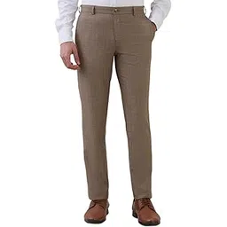 raymond Men Slim Fit Checks Pattern Poly Viscose Blend Flat Front Formal Trouser Brown-picture-28