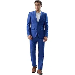 raymond Men Slim Fit Checks Pattern Poly Viscose Blend Notch Lapel Flat Front Formal Suit Dark Blue-picture-28
