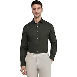 raymond Men Slim Fit Solid Pattern Pure Cotton Semi Cutaway Collar Full Sleeve Formal Shirt Green-picture-36
