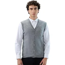 raymond Men Smart Fit Solid Pattern Marino Wool Acryalic Blend Sleeveless V Neck Casual Sweater-picture-31