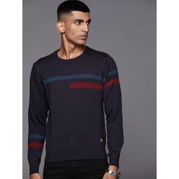 raymond Men Striped Round Neck Black Sweater-picture-10