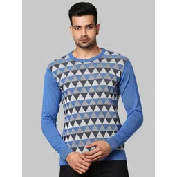 Raymond Men Turquoise Blue & White Printed Pullover Sweater-picture-38
