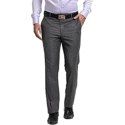 raymond Men's Contemporary Mid Rise Poly Viscose Blend Checks Pattern Fit Flat Front Formal Trouser-picture-29