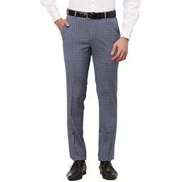 raymond Men's Mid Rise Slim Fit Checks Pattern Polyester Blend Flat Front Formal Trouser-picture-32