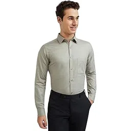 raymond Men's Pure Cotton Solid Pattern Slim Fit Semi Cutaway Collar Full Sleeve Formal Shirt-picture-27