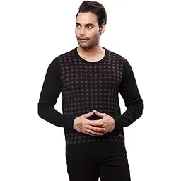 raymond Men's Regular Fit Acrylic Wool Blend Full Sleeve Round Neck Jacquard Pattern Black Casual Sweater-picture-39