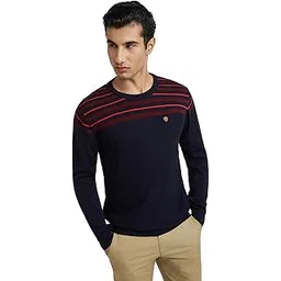 raymond Men's Regular Fit Acrylic Wool Blend Round Neck Stripe Pattern Full Sleeve Sweater-picture-39