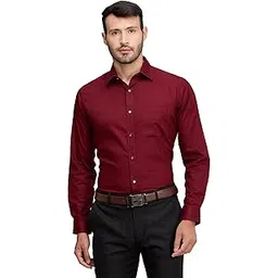 raymond Men's Slim Fit Solid Pattern Pure Cotton Full Sleeve Semi Cut Away Collar Formal Shirt-picture-34