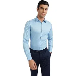 raymond Men's Slim Fit Solid Pattern Pure Cotton Semi Cut Away Collar Full Sleeve Formal Shirt-picture-32