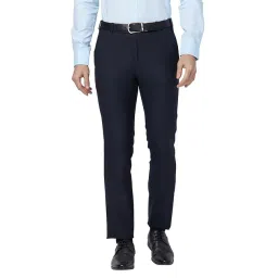 Raymond Navy Slim Fit Flat Front Trousers-picture-14