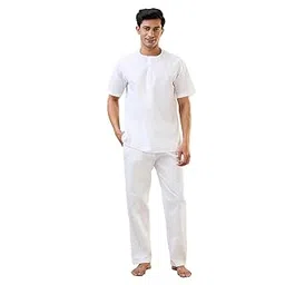 raymond SleepZ Men Comfort Fit Solid Pattern Cotton Polyester Blend Round Neck Kurta Set-picture-17