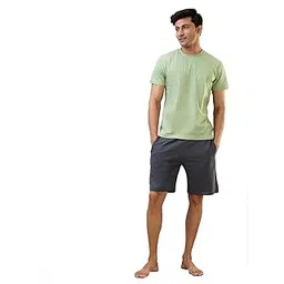 raymond SleepZ Men Regular Fit Solid Pattern Pure Cotton Round Neck T Shirt with Shorts-picture-21