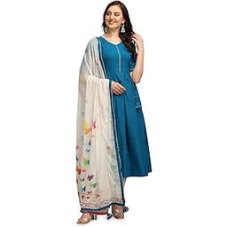 Rayon Blue Anarkali Kurta with Digital Print Dupatta and Tassel Work-picture-27