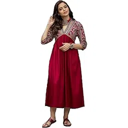 Rayon Maroon Anarkali Kurti Ankle Length Gotta Work Porcine Printed Gown Kurta for Women & Girls-picture-20