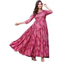 Rayon Straight Gown with Flower Printing and Silver lace Work|Women Printed Pure Rayon Flared Kurta|Anarkali Kurti for Women & Girls-picture-22
