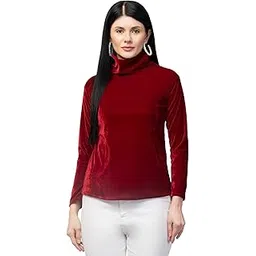 rays Women's Casual Maroon Turtle Neck Top for Office College Casual Wear Party Occasion for Women Girls-picture-54