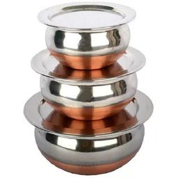 Stainless Steel Serving Bowl RBJ02 serving Handi/tableware/storage containers/bakeware/ dinner set/ kitchen set steel item for home appliances and kitchen serving cooking combo set with lid/cover/dhakkan/ storage container copper handi /URLI set fruit and salad bowl Cookware set Perfect Copper Handi Set for Everyday Use Whether you want to cook a delicious serving of your favourite sabzi or heat leftover curries from the previous day, the 3 Piecs copper handi set, Prabhu Chetty, Curved Copper Plate at Bottom, Best Quality Stainless Steel Copper Bottom Handi Pot Set, Brown & Steel, 3 Pic Handi Copper Vegetable Bowl ,Cooking Dinner Table Serving Biryani Pot Handi Kadhai , Panikarilikka Steel Handi 3 Pices Sets Handi-image-42