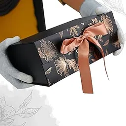 RBS® Black Gift Boxes for Packaging (Empty) 23 x 16 x 10cm Holds upto 5kg, Multipurpose Gift Boxes for all Occasions (1 Pack) Cardboard box Empty, Gift boxes for presents (Rose Gold Front Floral)-picture-29