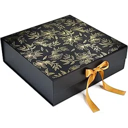 RBS®- LARGE Gift Boxes (34 x 33 x 10cm) Gift boxes for Packaging (1 Pack) Hamper Boxes for Gift Holds Upto 10 kg Gift Packing Box Gift Boxes for Gifting Hamper Box (L - Black Gold Floral)-picture-26