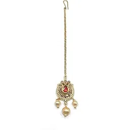rc radhesh creation Radhesh Creation And Jewellery Gold Plated Golden Crystal Kundan Maangtikka For Women And Girls (Pink)-picture-20