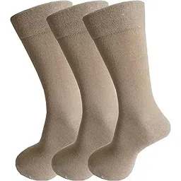rc. royal class Men's Calf Length Cotton Plain Beige Color Formal Socks (Pack of 3 Pairs)-picture-16