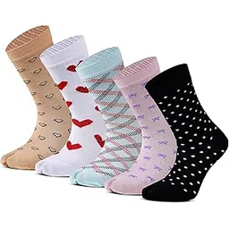 rc. royal class Premium Cotton Calf Length Thumb Socks For Women, Anti-Odour, Soft Elastic Grip, Women Casual/Formal/Gym/Regular Wear Printed Socks, Pack of 5 Pairs, Free Size, Multicolor-picture-26