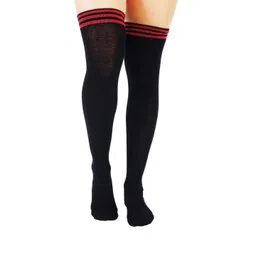 RC. ROYAL CLASS Women Dark Blue & Red Striped Cotton Thigh High Stockings-picture-24
