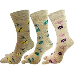 rc. royal class Women's Calf Length Floral Thumb Woollen Socks (Skin, Free Size) - Pack of 3 Pairs-picture-34