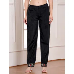 RCENSA Women's Only Black Pant Imported Velvet Embroidered Ready To Wear Winter Women Pyjama image 2